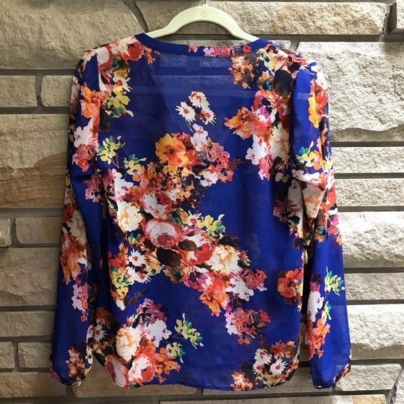 Anthropologie Floral Blouse by Meadow Rue Kennedia Henley Blue XS - Picture 7 of 10